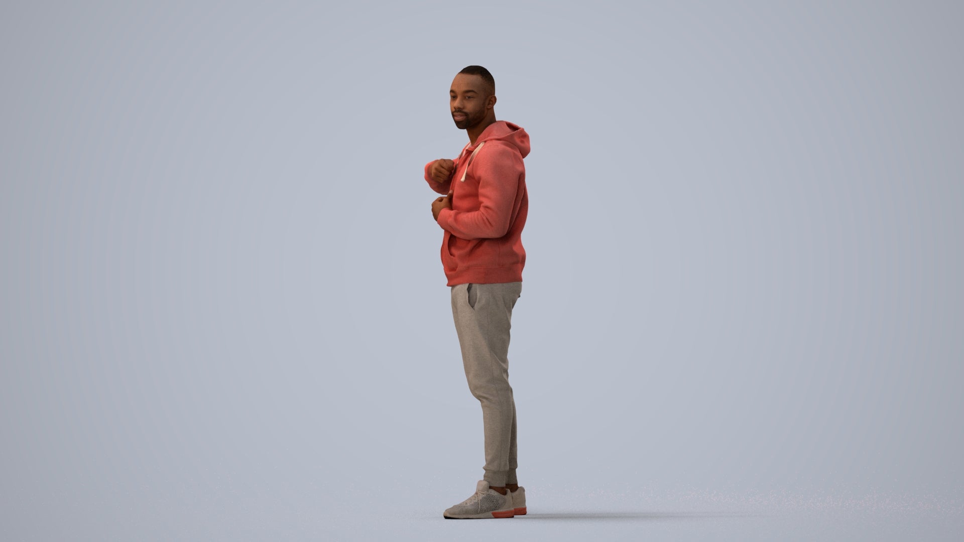 photogrammetry 3D man sport standing, realistic human model archviz FBX, three-quarter view render