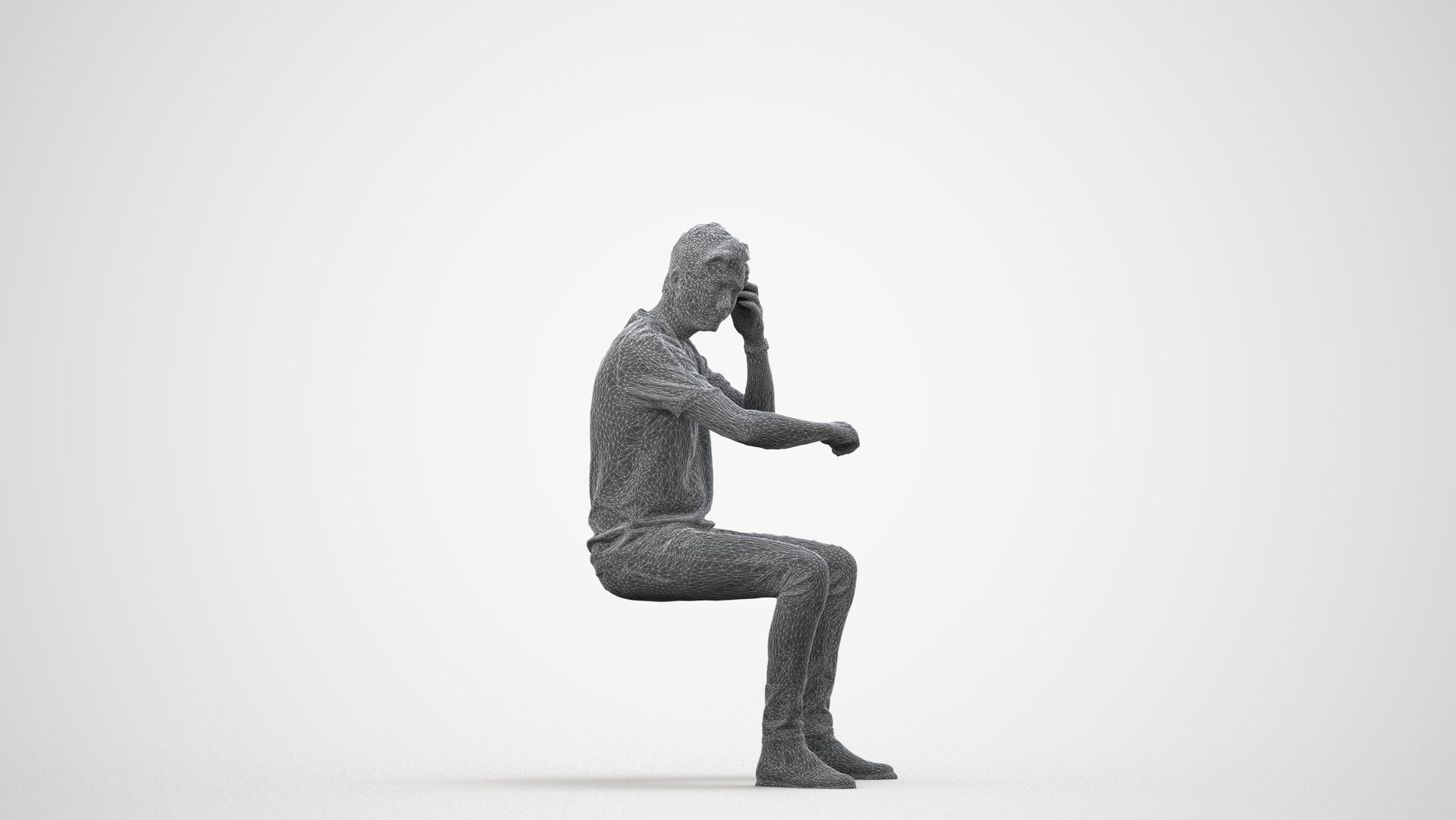 3D people model man casual couple, scanned human for 3ds Max rendering, wireframe side view