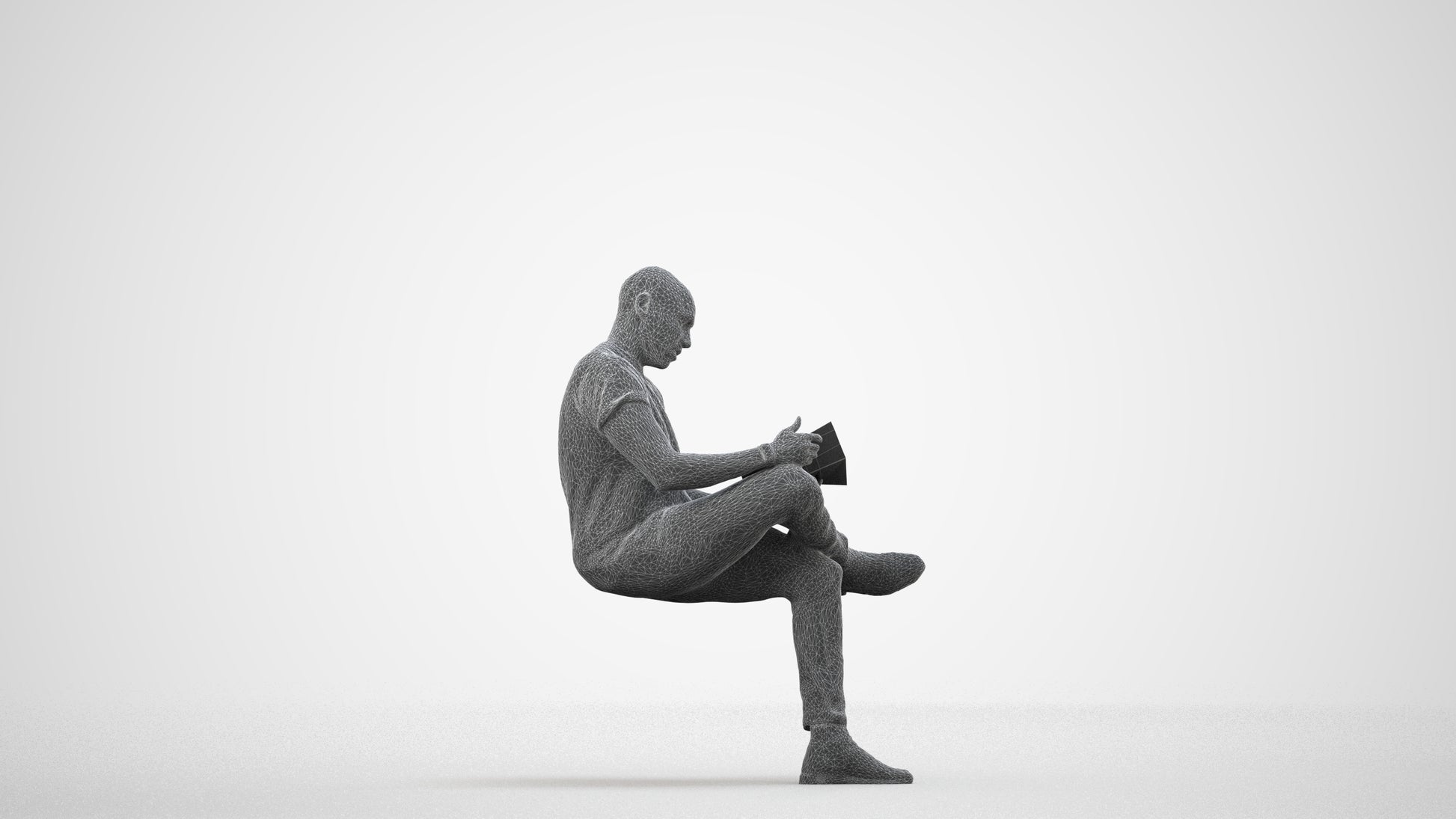 realistic 3D people man casual sitting, render-ready for V-Ray and Corona, FBX OBJ, wireframe side view