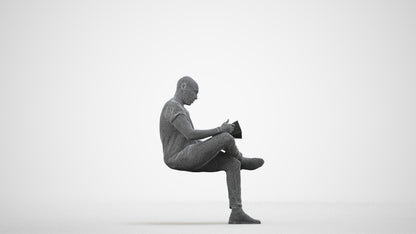 realistic 3D people man casual sitting, render-ready for V-Ray and Corona, FBX OBJ, wireframe side view
