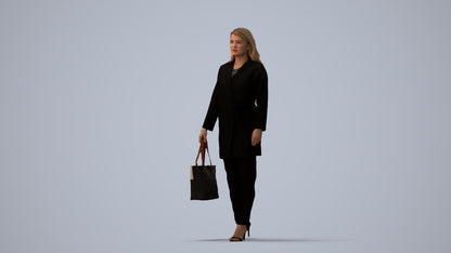 realistic 3D woman casual walking, scanned archviz people for Blender and 3ds Max, three-quarter view render