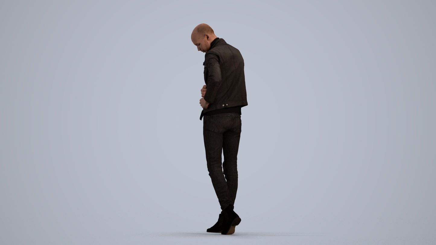 3D scanned man walking casual, photorealistic archviz people for Enscape and SketchUp, front view render