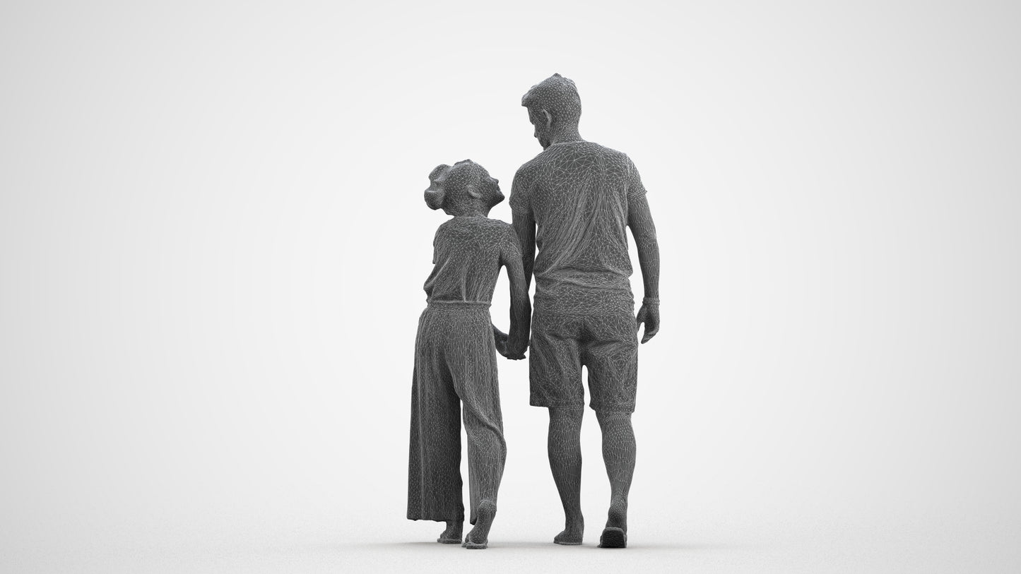 realistic 3D human girl casual kids, archviz people FBX OBJ for Blender, wireframe front view