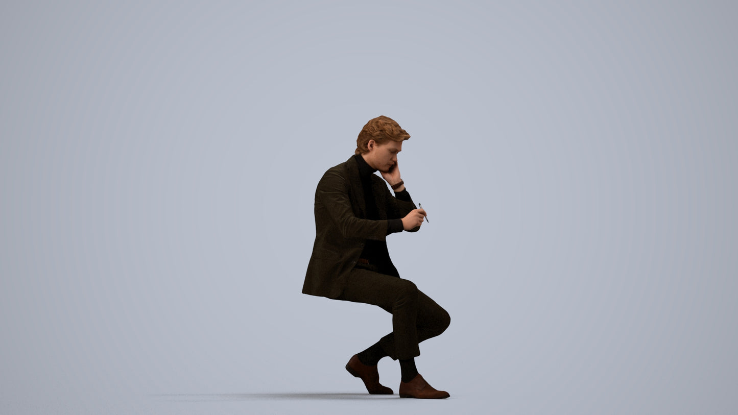 realistic 3D people man business, render-ready for V-Ray and Corona, FBX OBJ, side view render