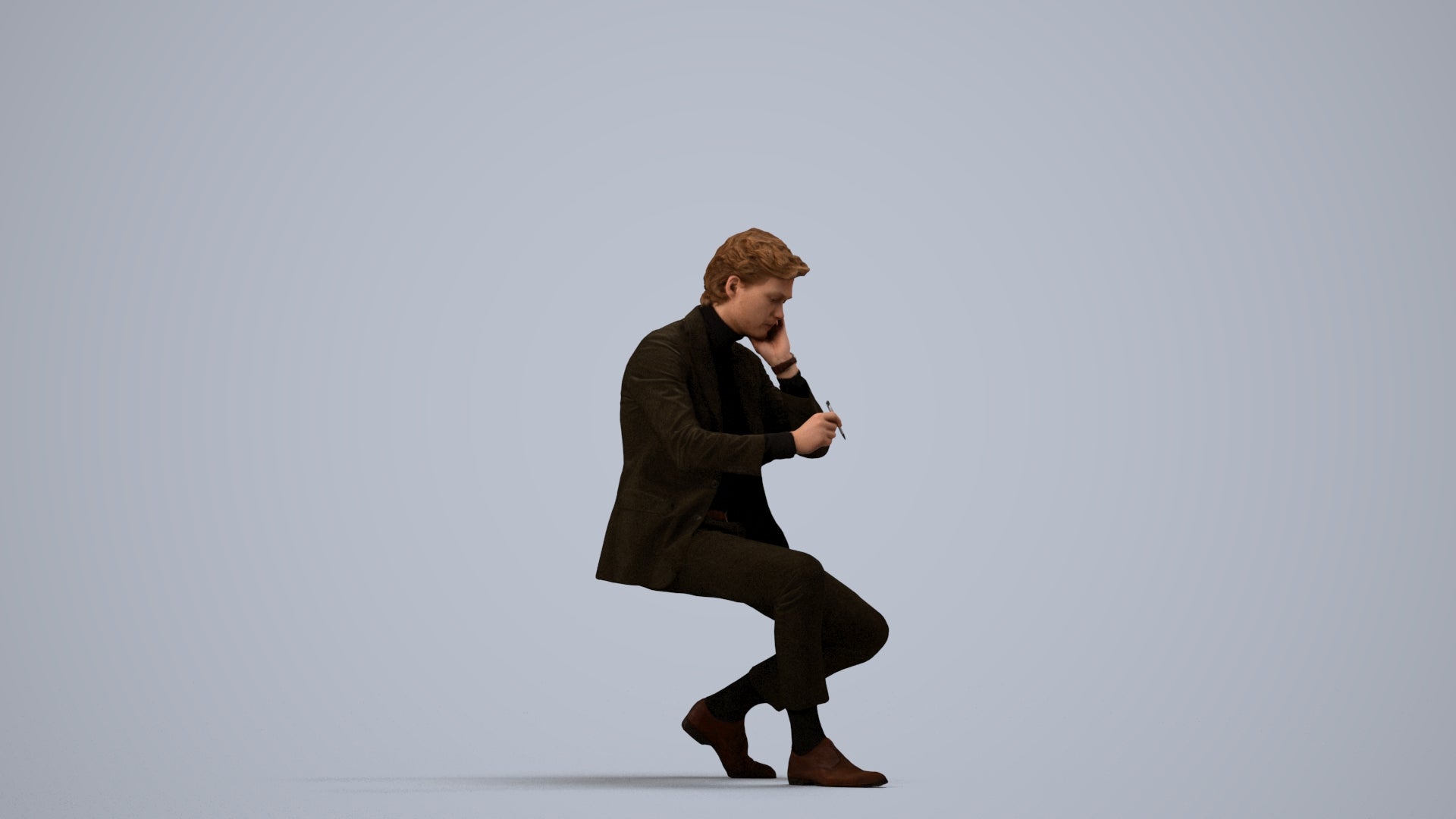 realistic 3D people man business, render-ready for V-Ray and Corona, FBX OBJ, side view render