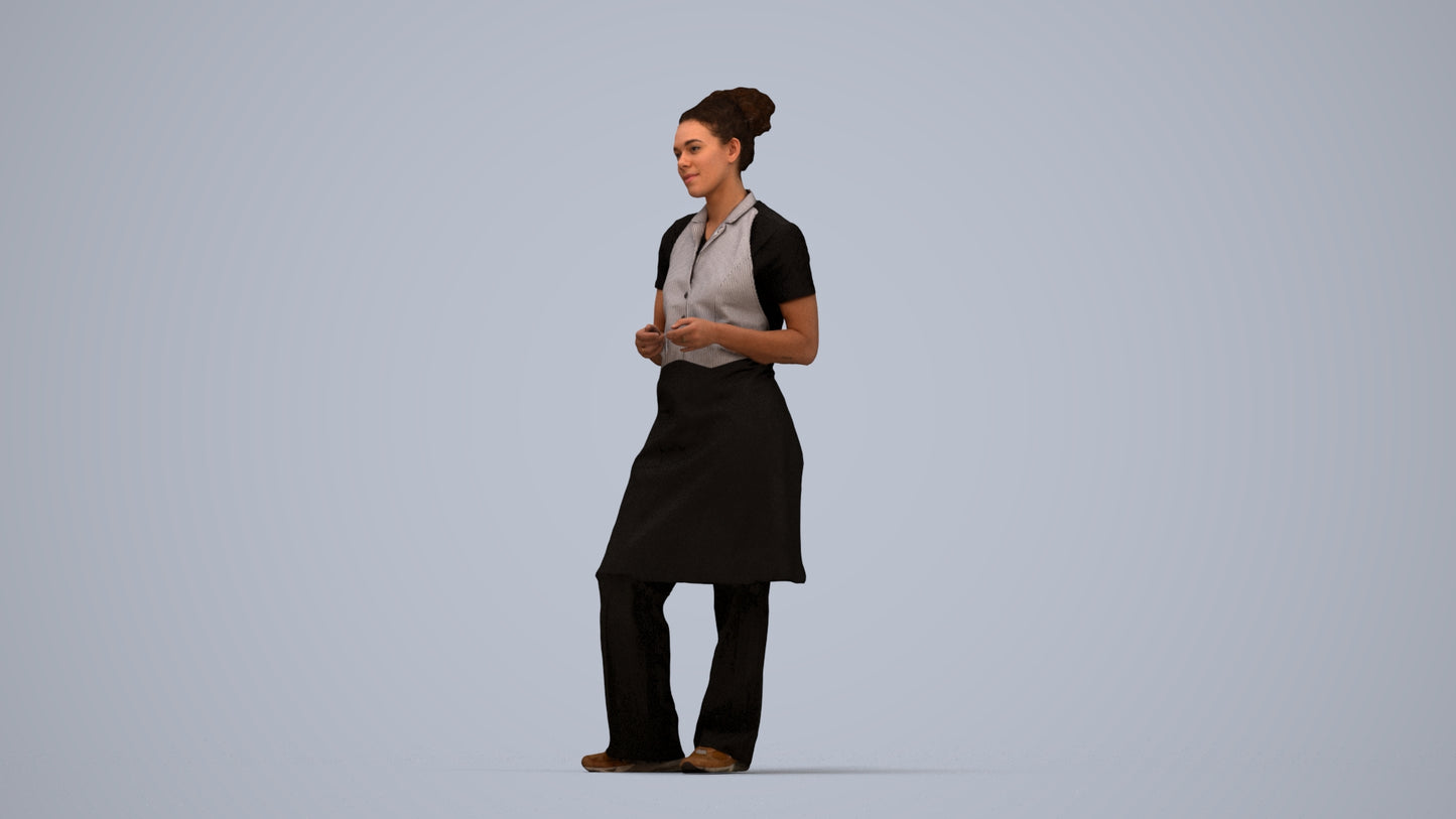 scanned 3D woman hospitality, photogrammetry people for Enscape and V-Ray, top-down view render