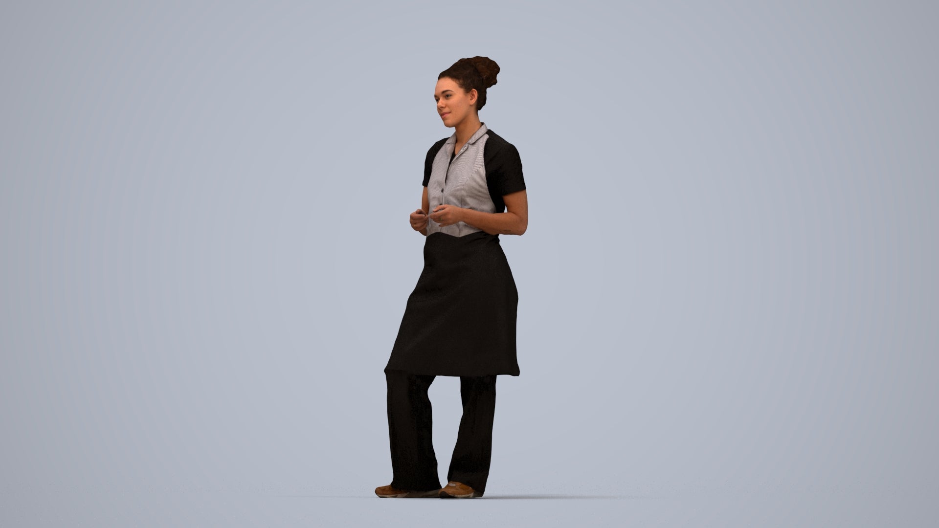scanned 3D woman hospitality, photogrammetry people for Enscape and V-Ray, top-down view render