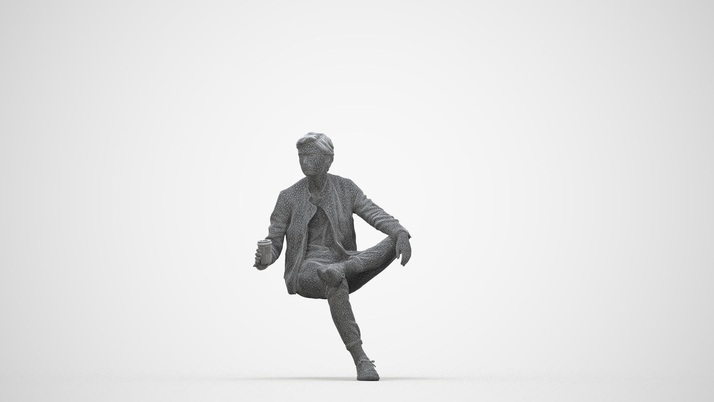 realistic 3D people man casual sitting, render-ready for V-Ray and Corona, FBX OBJ, wireframe back view