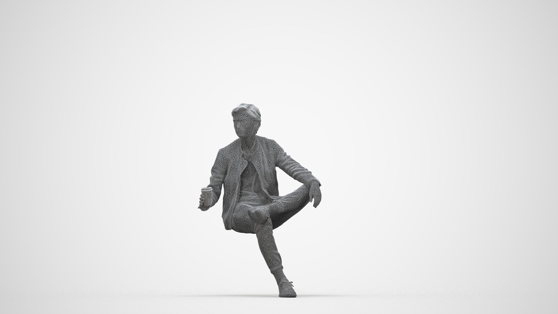 realistic 3D people man casual sitting, render-ready for V-Ray and Corona, FBX OBJ, wireframe back view