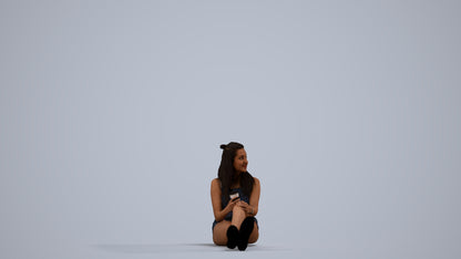 scanned 3D woman casual sitting, photogrammetry people for Enscape and V-Ray, side view render