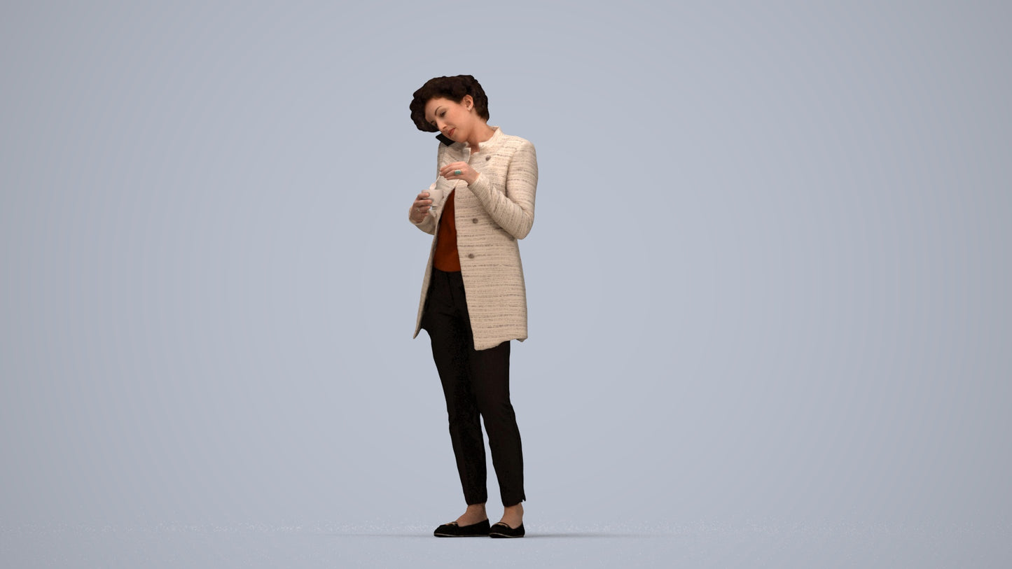 scanned 3D woman business standing, photogrammetry people for Enscape and V-Ray, top-down view render