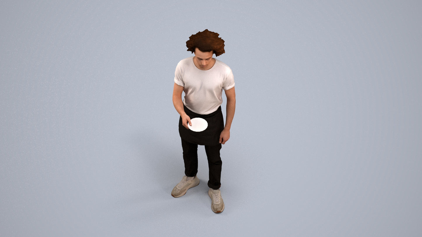 realistic 3D human man door, archviz people FBX OBJ for Blender, back view render