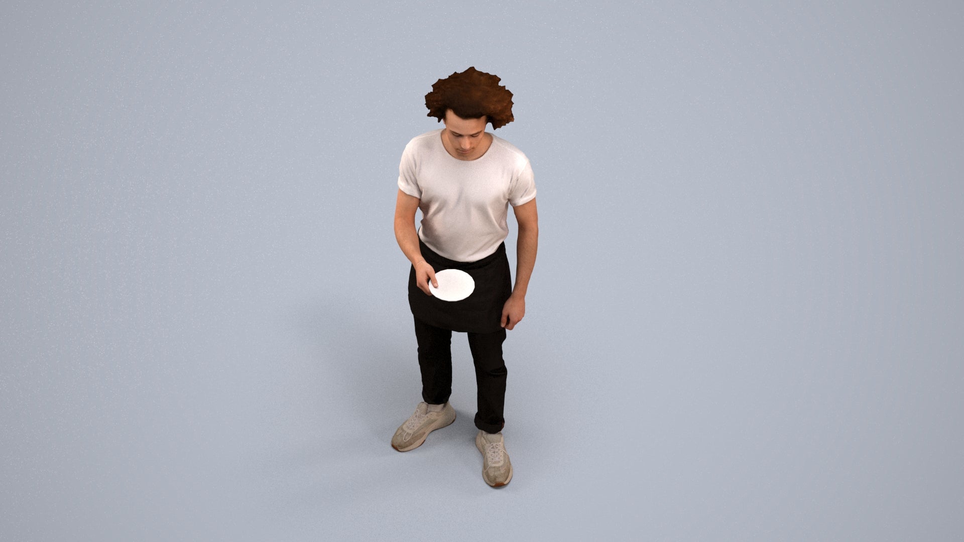 realistic 3D human man door, archviz people FBX OBJ for Blender, back view render
