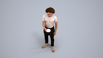 realistic 3D human man door, archviz people FBX OBJ for Blender, back view render