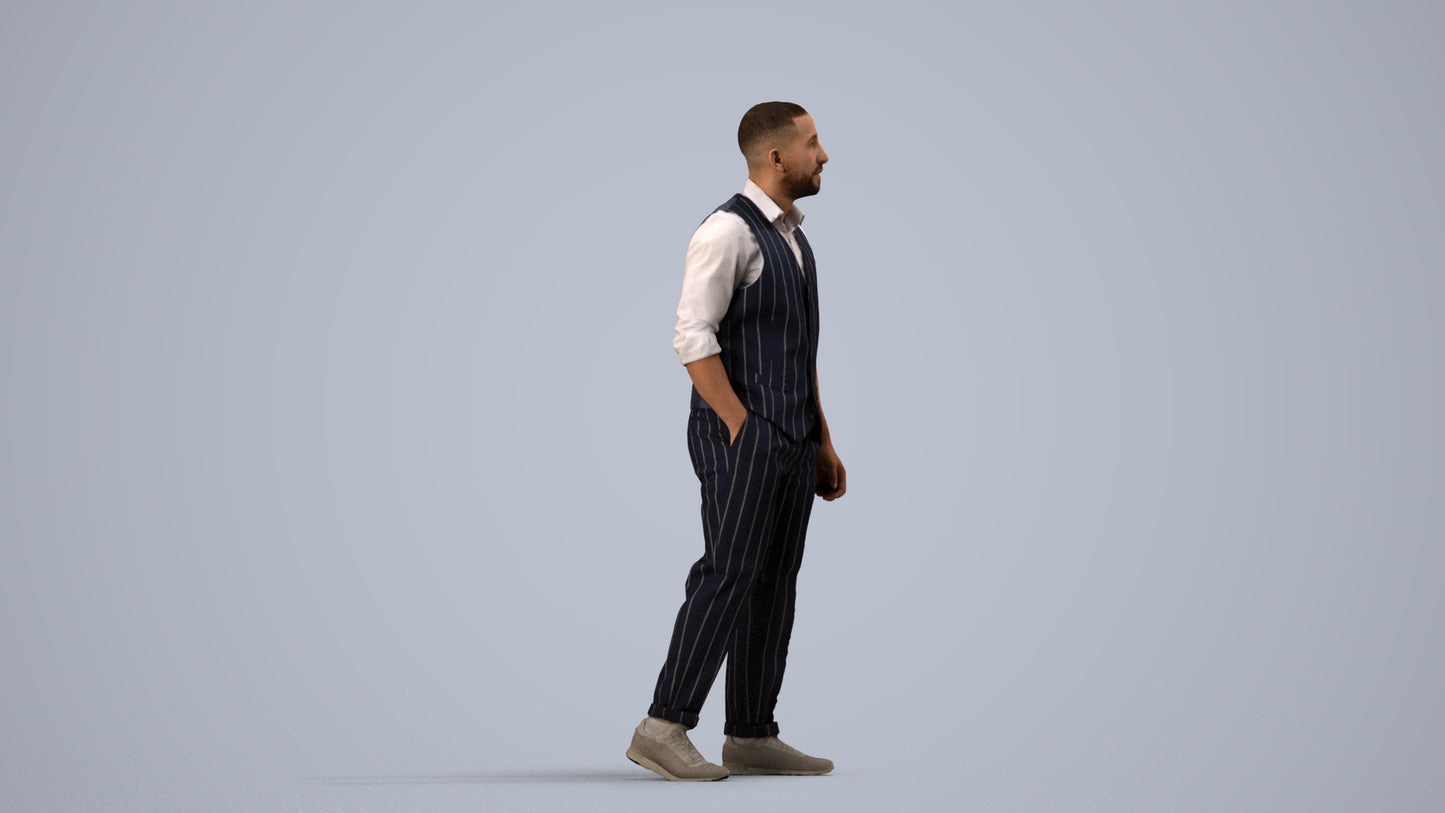 scanned 3D man business, photogrammetry people for Enscape and V-Ray, side view render