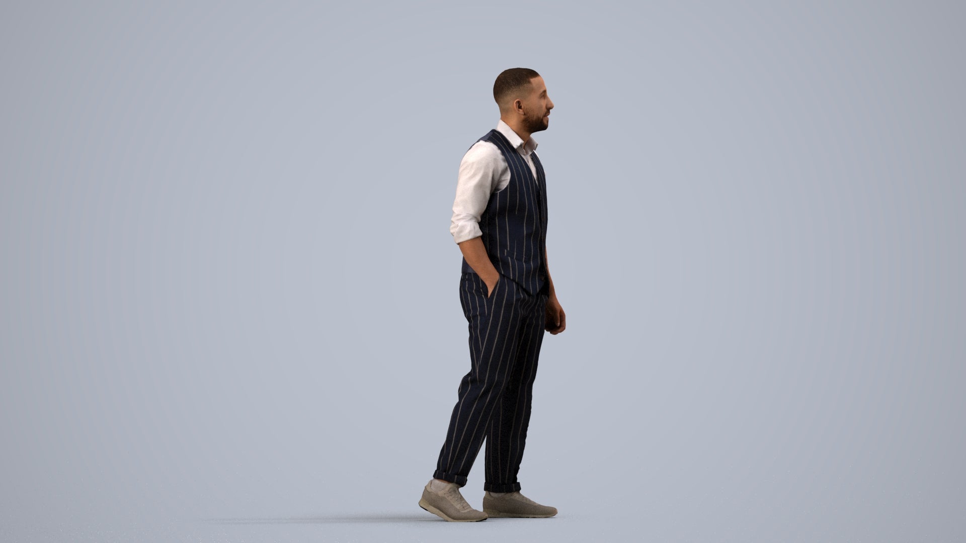 scanned 3D man business, photogrammetry people for Enscape and V-Ray, side view render