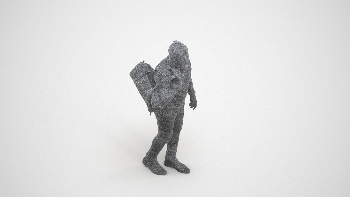 3D people model man casual walking, scanned human for 3ds Max rendering, wireframe three-quarter view