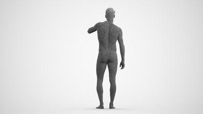 3D human model man bathroom, photogrammetry scanned person for archviz, wireframe front view