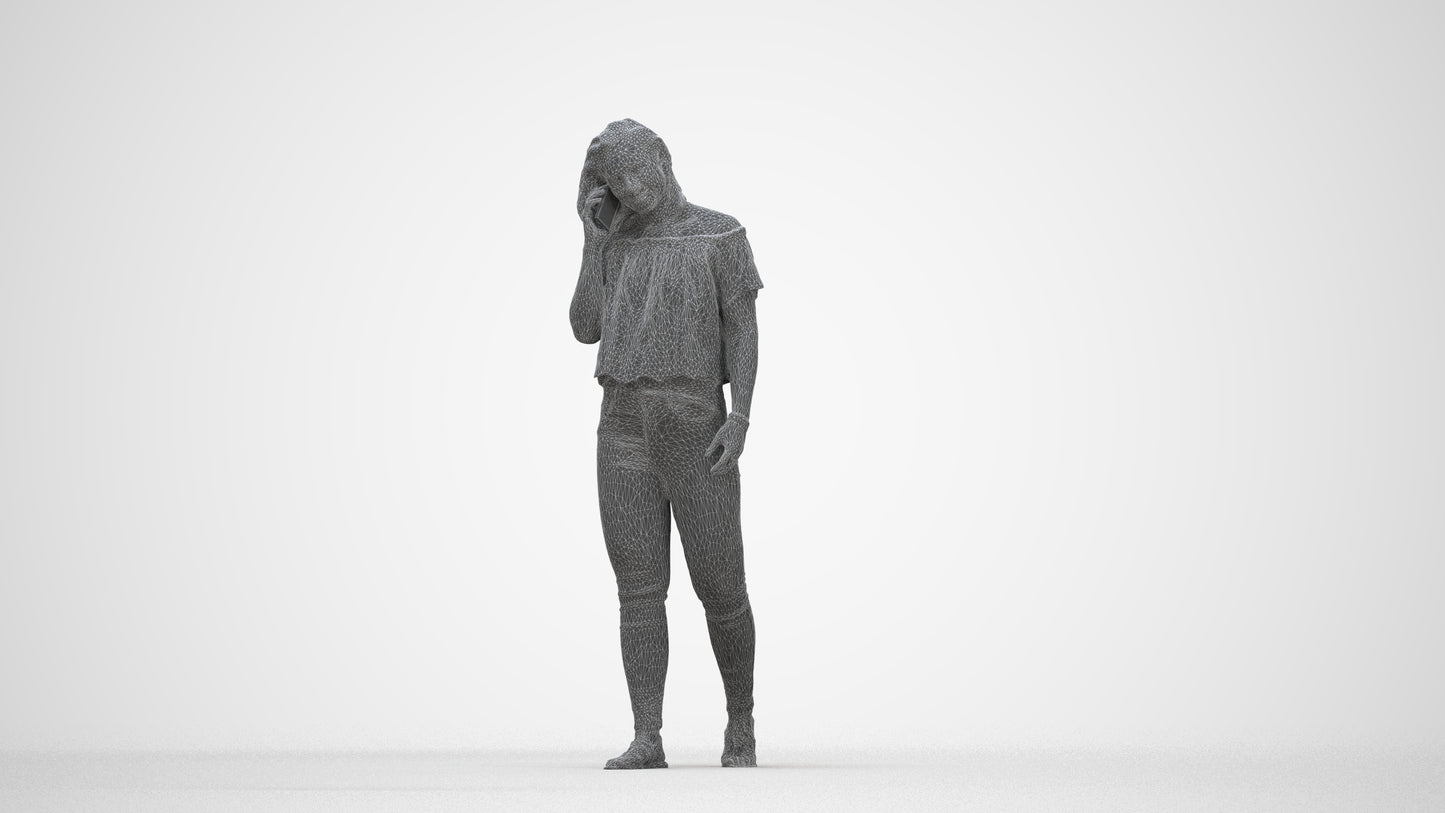 realistic 3D woman casual walking, scanned archviz people for Blender and 3ds Max, wireframe back view