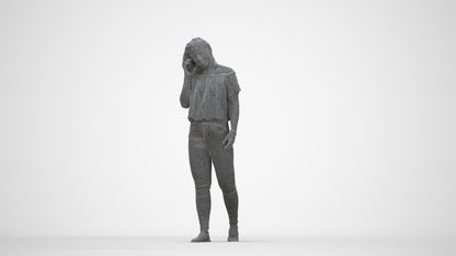 realistic 3D woman casual walking, scanned archviz people for Blender and 3ds Max, wireframe back view