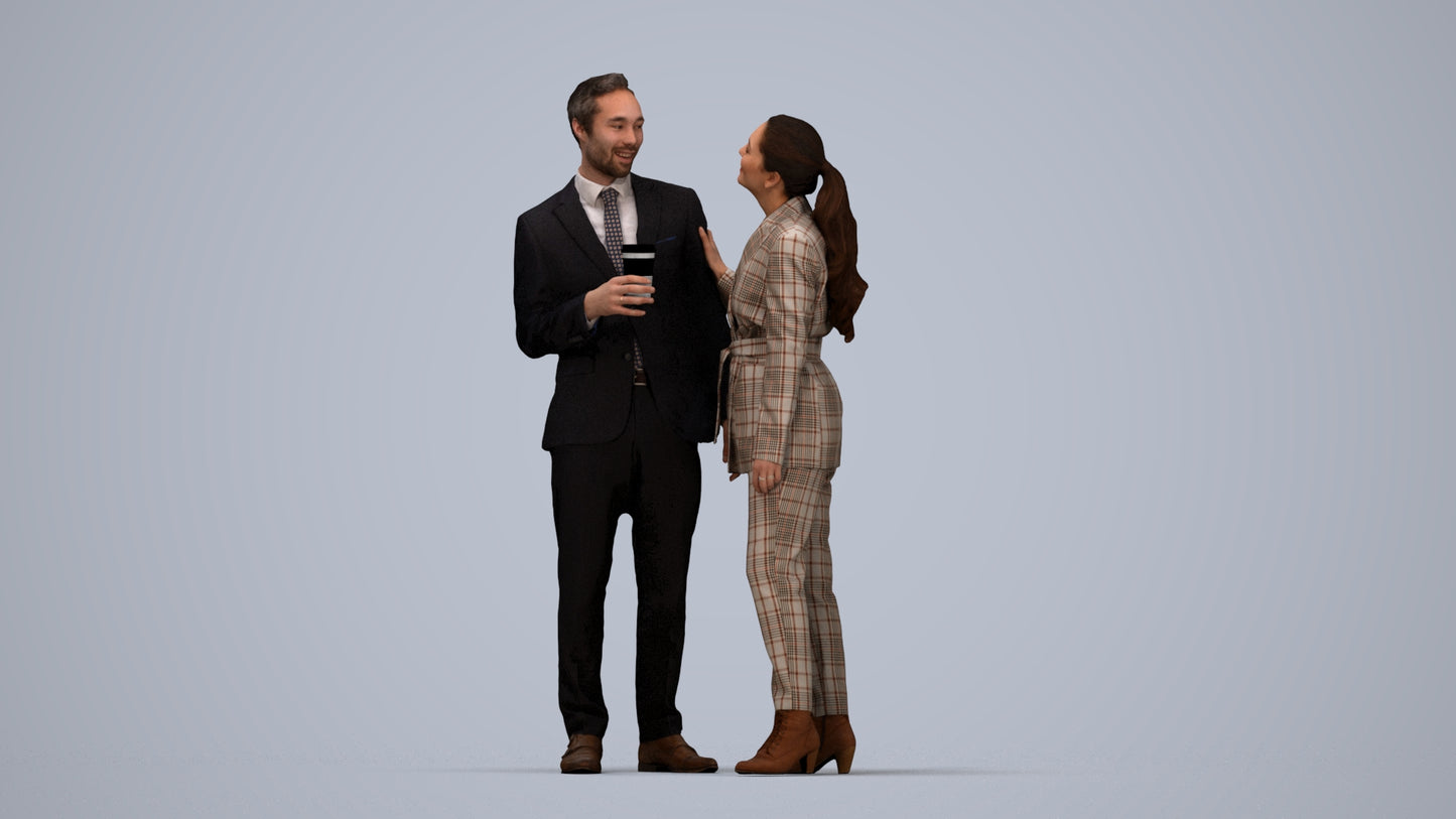 realistic 3D human woman formal business, archviz people FBX OBJ for Blender, top-down view render