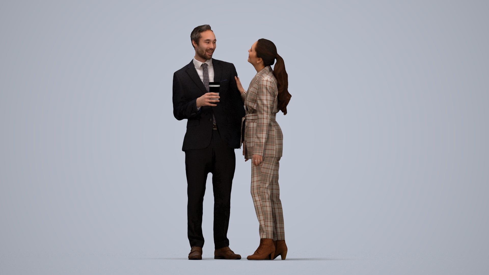 realistic 3D human woman formal business, archviz people FBX OBJ for Blender, top-down view render