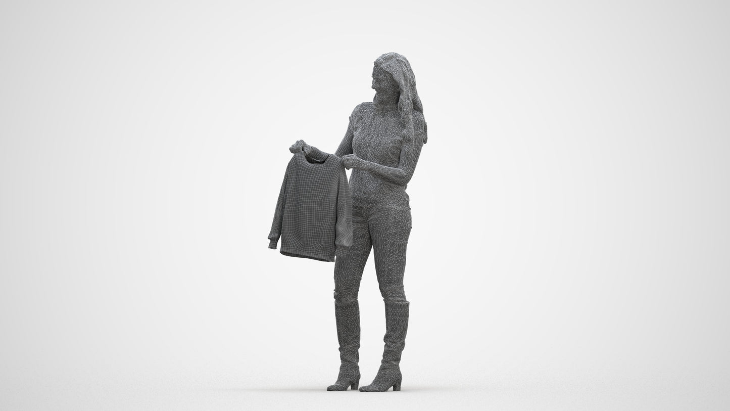 3D people model woman casual standing, scanned human for 3ds Max rendering, three-quarter front view render