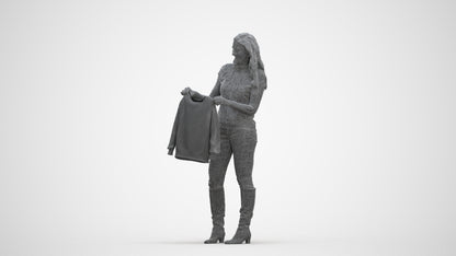 3D people model woman casual standing, scanned human for 3ds Max rendering, three-quarter front view render