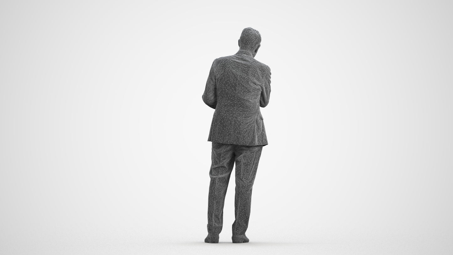 3D people model senior man business, scanned human for 3ds Max rendering, wireframe front view