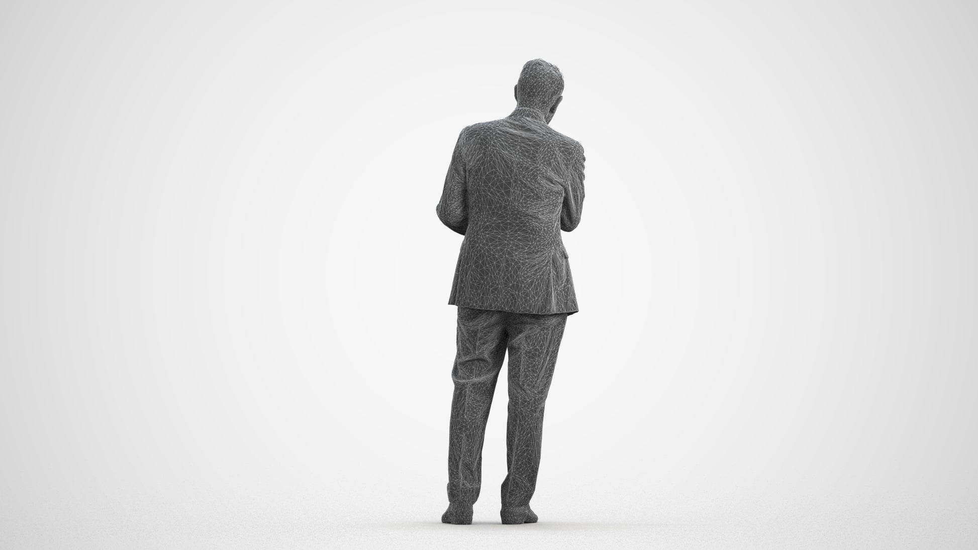 3D people model senior man business, scanned human for 3ds Max rendering, wireframe front view