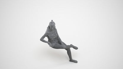 3D people model girl casual sitting, scanned human for 3ds Max rendering, wireframe three-quarter view
