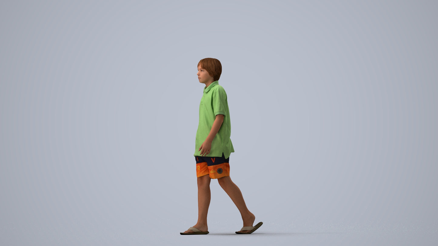 3D scanned boy kids, photorealistic archviz people for Enscape and SketchUp, three-quarter view render