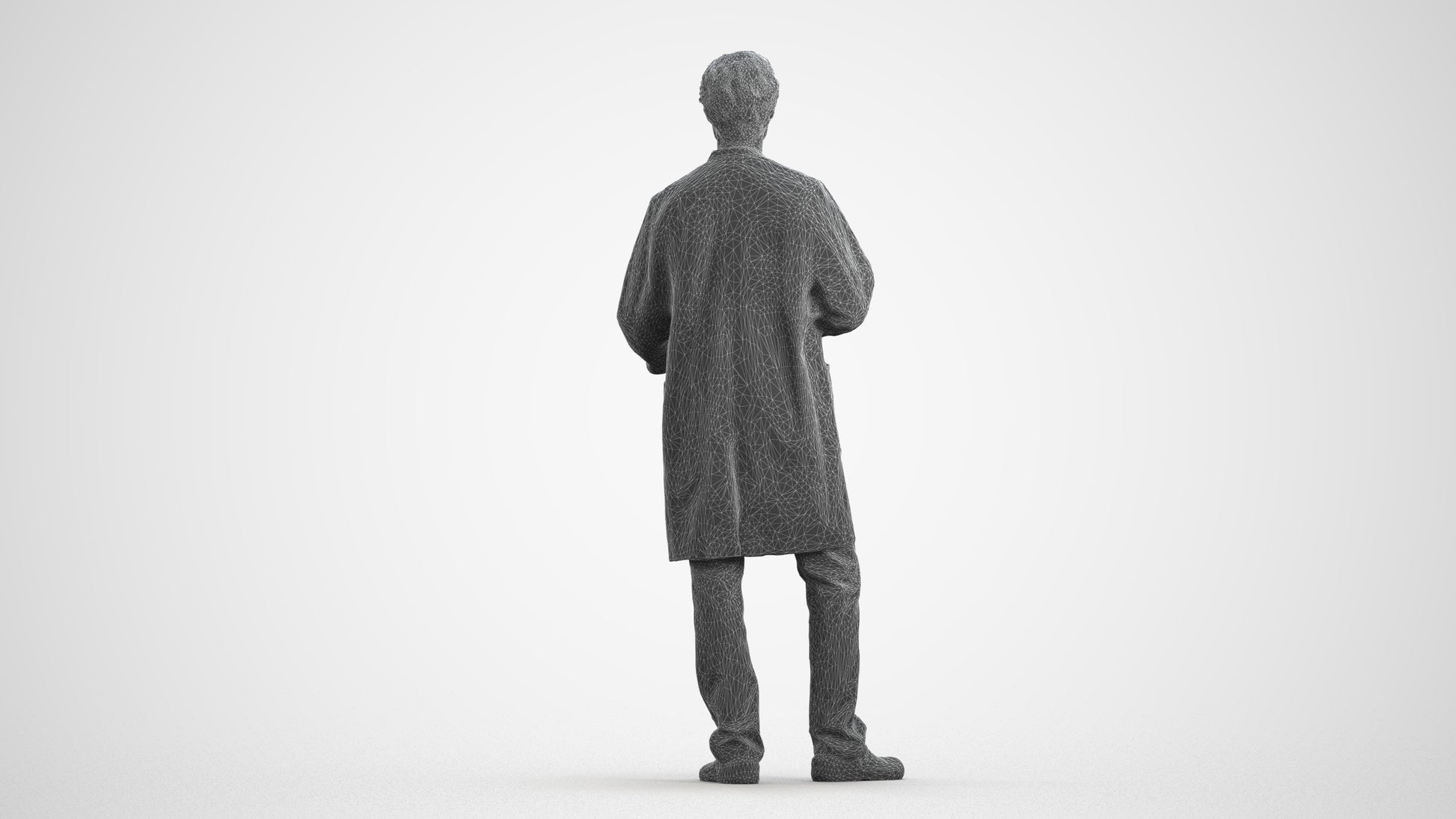 3D human model man medical, photogrammetry scanned person for archviz, wireframe front view