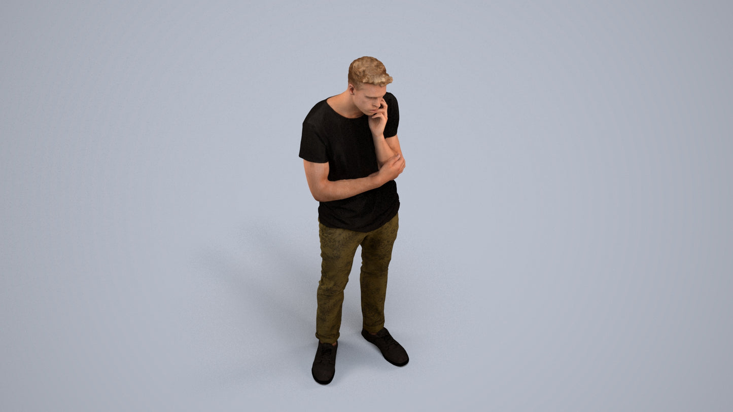 photogrammetry 3D man casual standing, realistic human model archviz FBX, back view render
