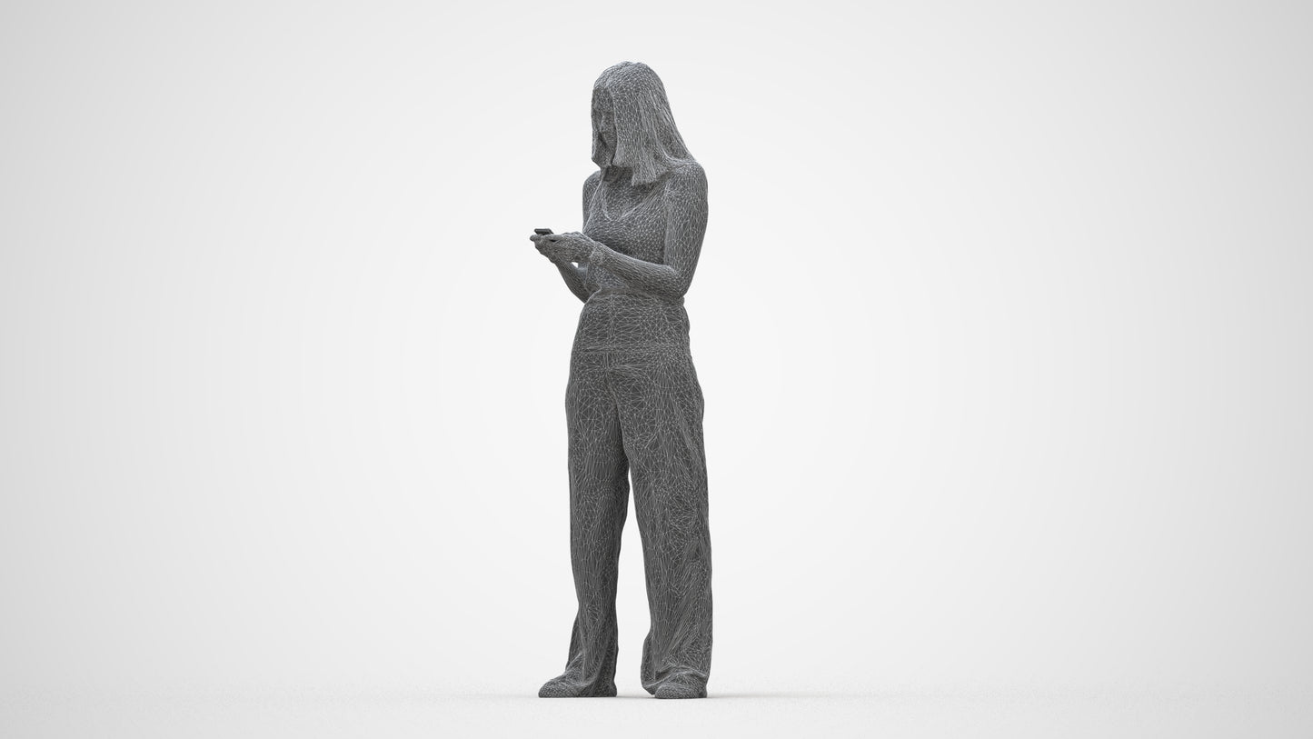photogrammetry 3D woman casual standing, realistic human model archviz FBX, wireframe back view