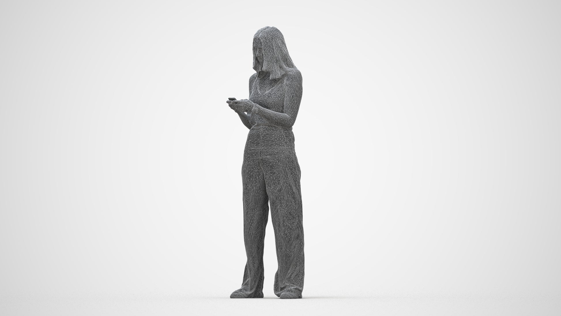 photogrammetry 3D woman casual standing, realistic human model archviz FBX, wireframe back view