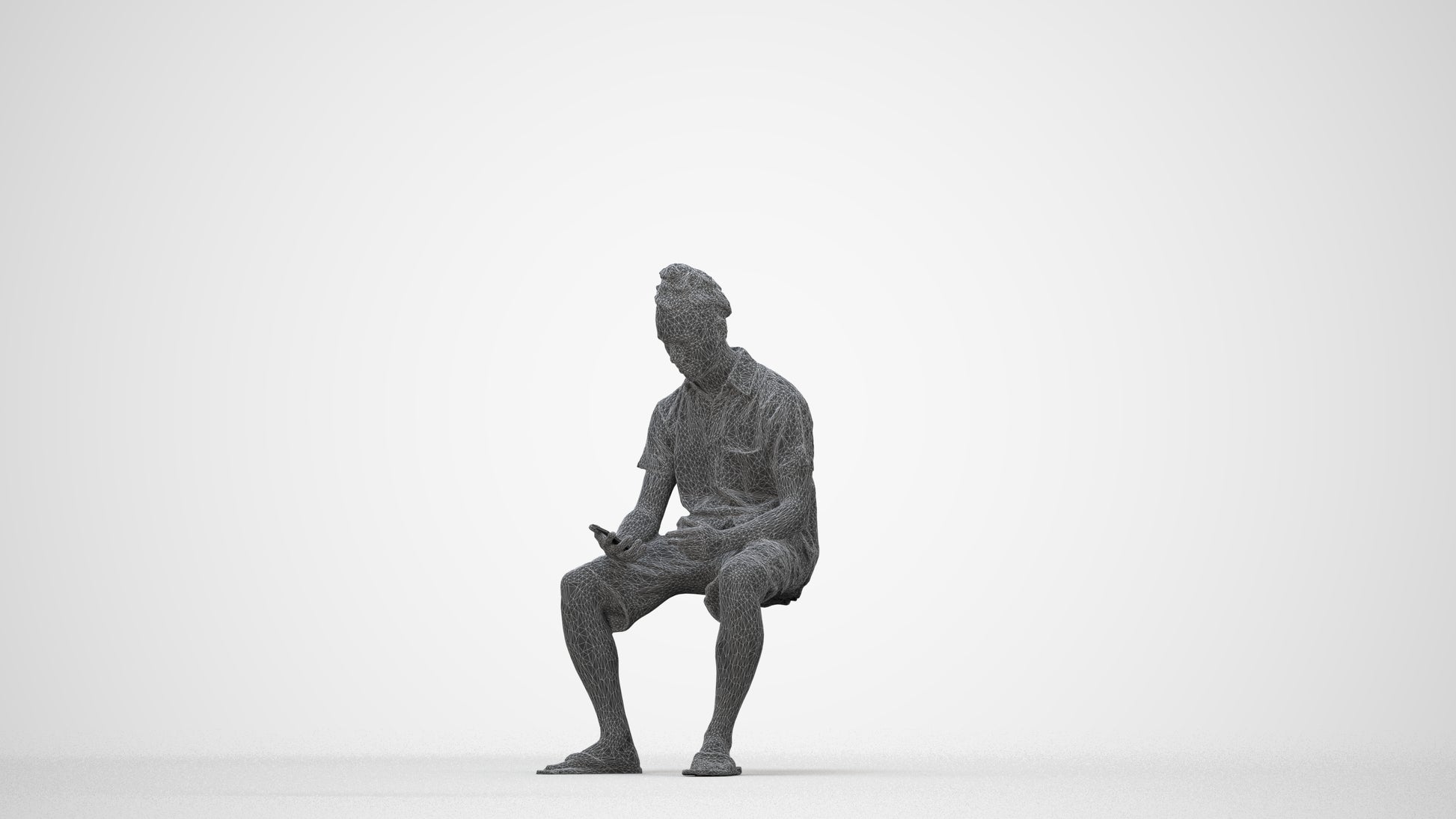 realistic 3D people man casual sitting, render-ready for V-Ray and Corona, FBX OBJ, wireframe back view