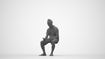realistic 3D people man casual sitting, render-ready for V-Ray and Corona, FBX OBJ, wireframe back view