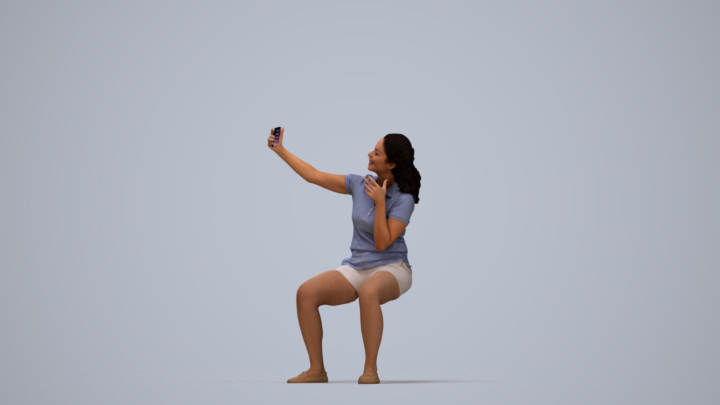 scanned 3D woman casual sitting, photogrammetry people for Enscape and V-Ray, top-down view render