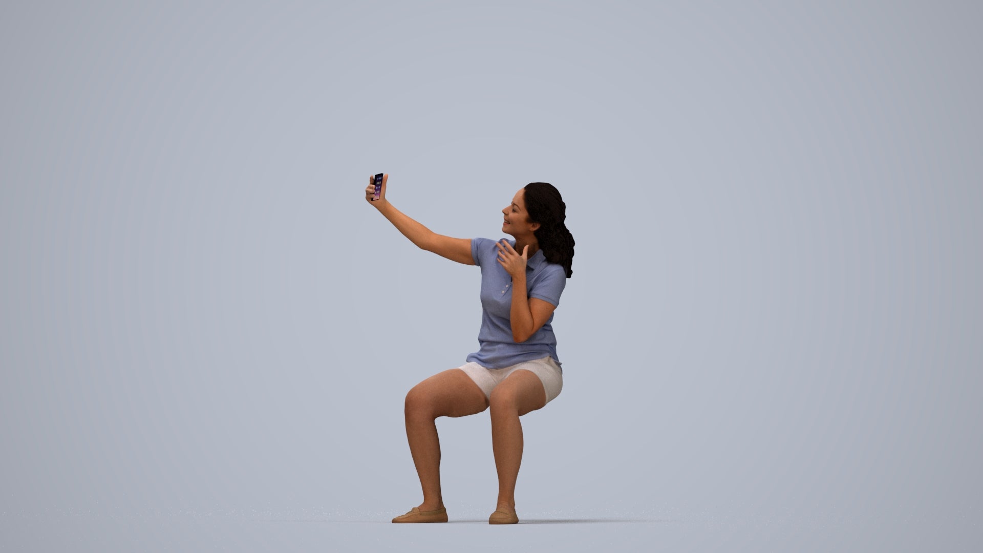scanned 3D woman casual sitting, photogrammetry people for Enscape and V-Ray, top-down view render