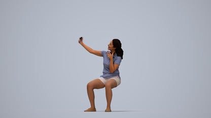 scanned 3D woman casual sitting, photogrammetry people for Enscape and V-Ray, top-down view render