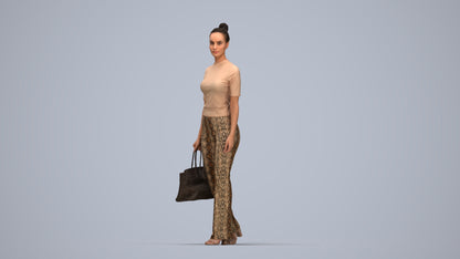 realistic 3D human woman casual walking, archviz people FBX OBJ for Blender, top-down view render