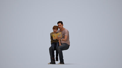3D human model boy casual kids, photogrammetry scanned person for archviz, top-down view render