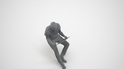 realistic 3D people senior man casual sitting, render-ready for V-Ray and Corona, FBX OBJ, wireframe three-quarter view