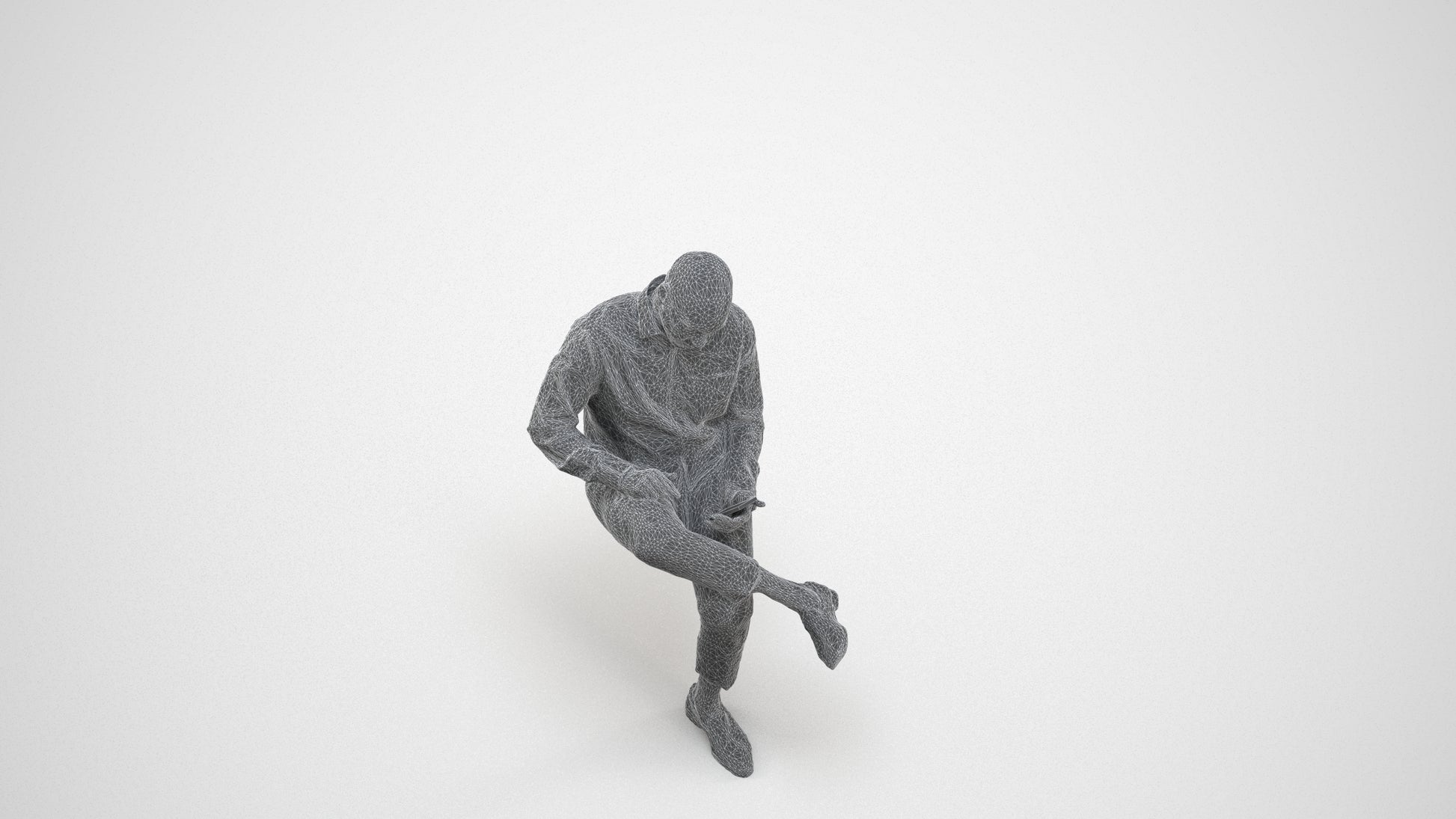 realistic 3D human man business, archviz people FBX OBJ for Blender, wireframe three-quarter view