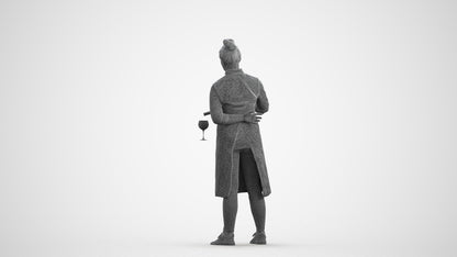 scanned 3D woman casual hospitality, photogrammetry people for Enscape and V-Ray, wireframe front view