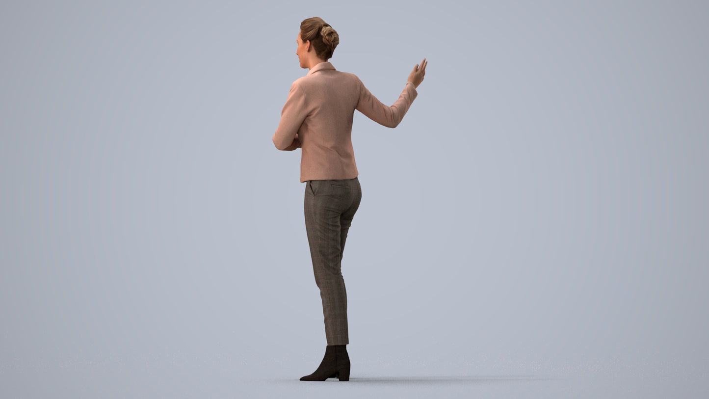 photogrammetry 3D woman business standing, realistic human model archviz FBX, three-quarter view render