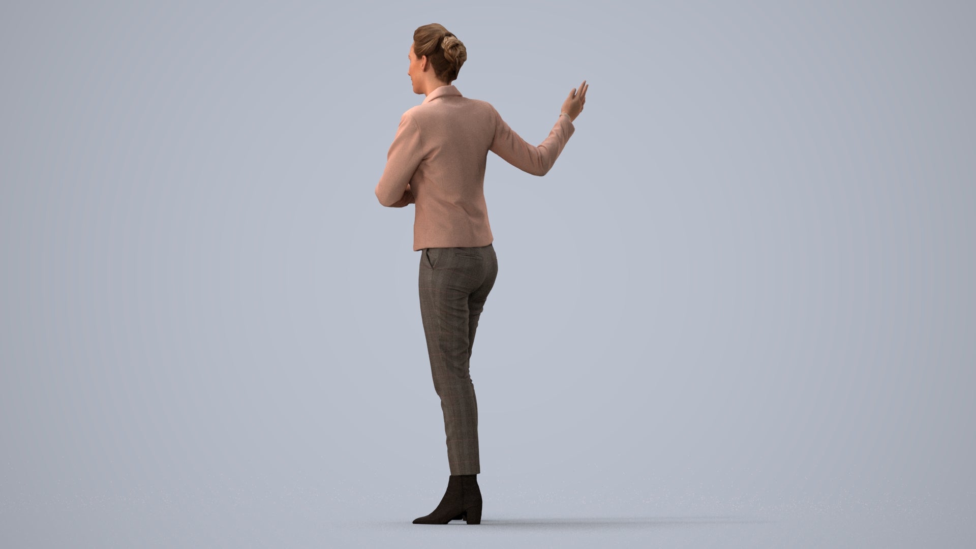 photogrammetry 3D woman business standing, realistic human model archviz FBX, three-quarter view render