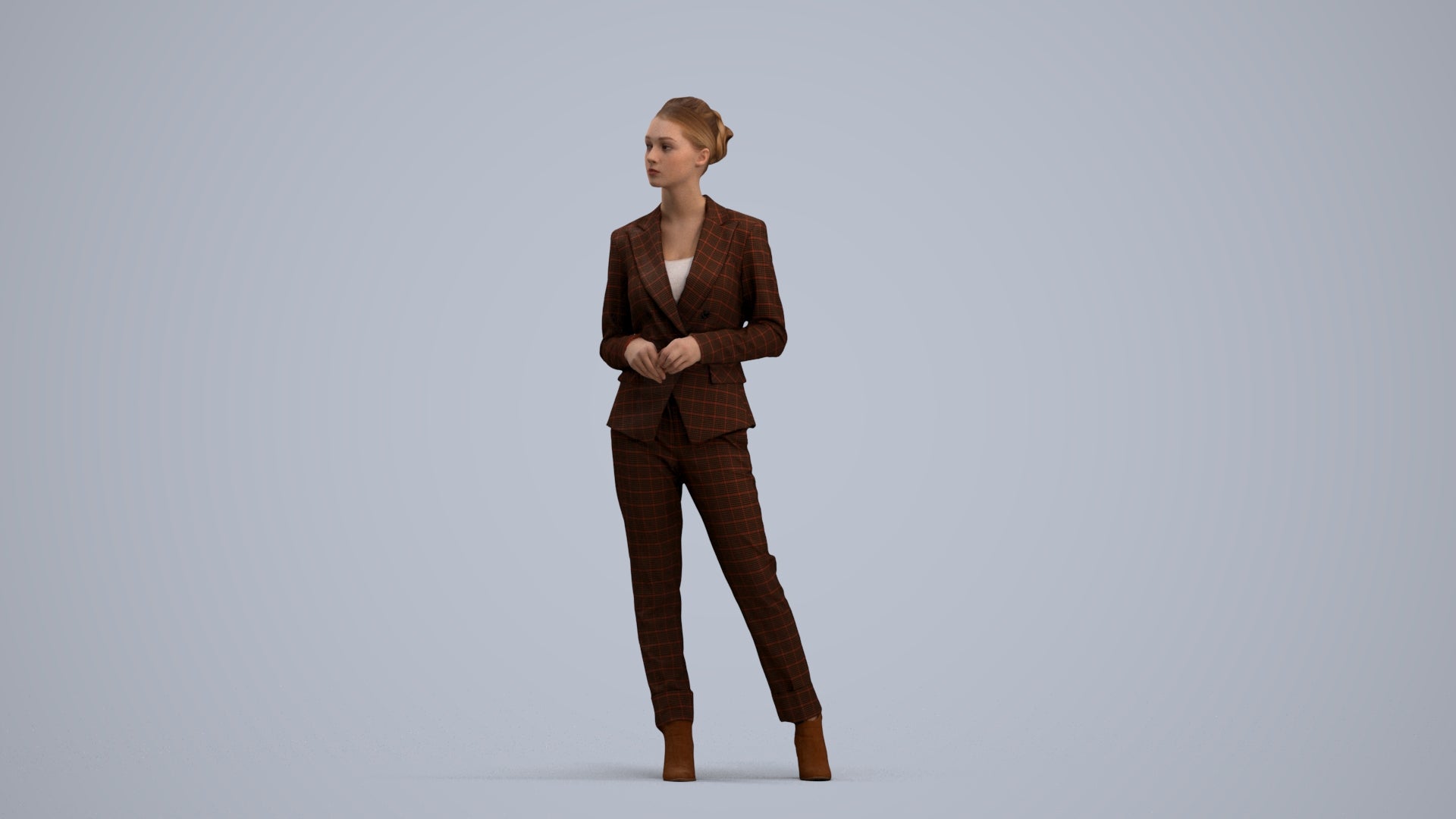 realistic 3D human woman business standing, archviz people FBX OBJ for Blender, standing pose render