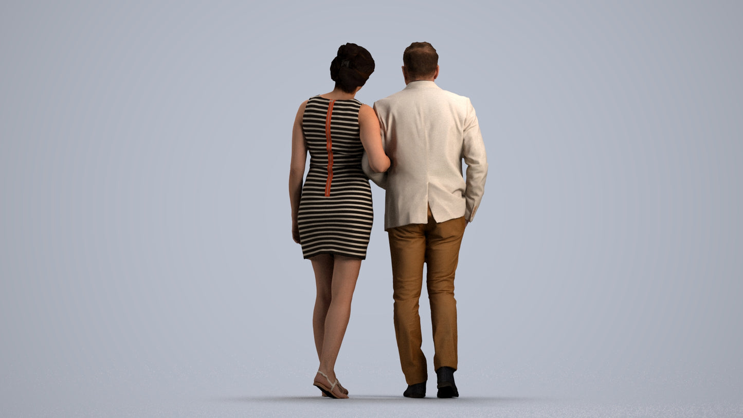 3D people model woman casual couple, scanned human for 3ds Max rendering, front view render